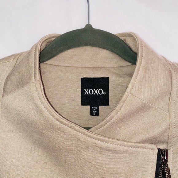 XOXO size small black leather sleeve tan jacket - Picture 4 of 4